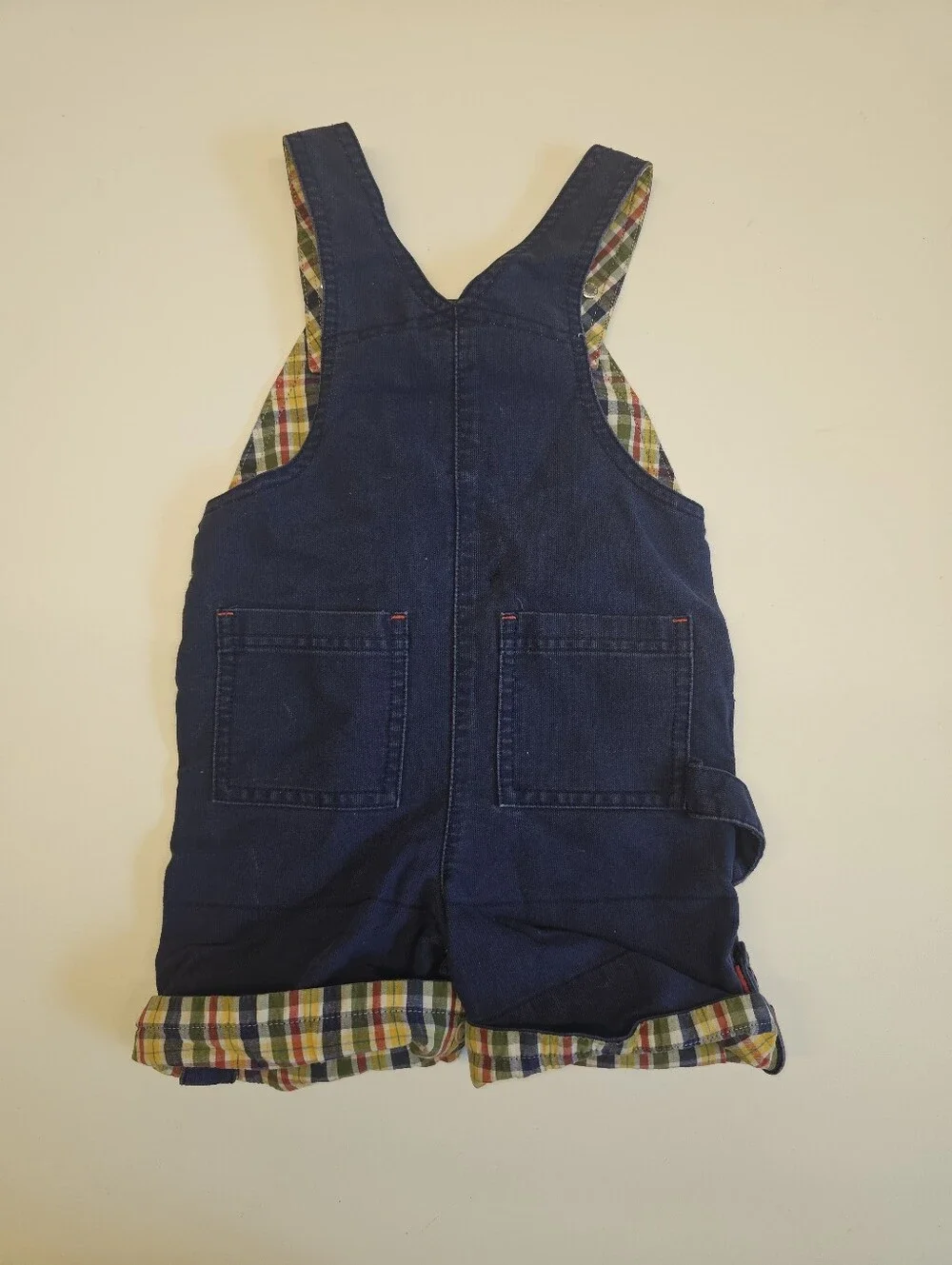 EUC | 6–12 Months | Gymboree Navy Blue Plaid-Trim Short Overalls